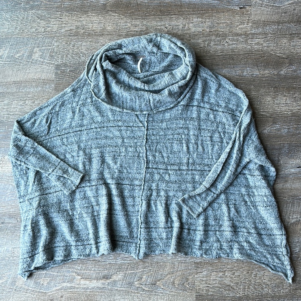 Free People Gray Boho Banana Split Cowl Neck Slouchy Wool Blend Sweater sz SMALL